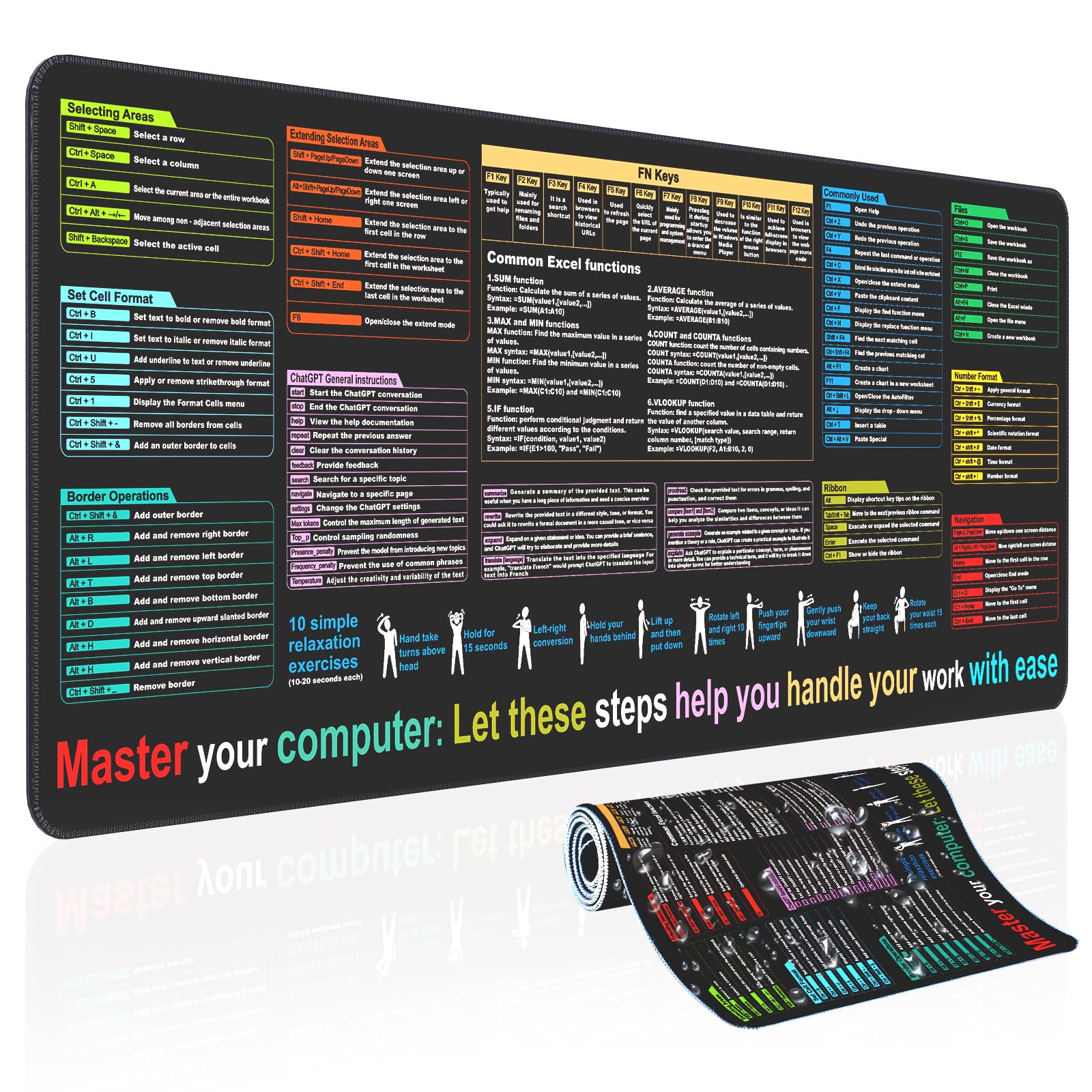 ZORBES® Extended Desk Mat Mouse Mat Hotkey Reference Mousepad Keyboard Shortcut Mouse Pad Excel Shortcut Guide Mouse Pad for Home, Office, 30x80cm ZORBES® Extended Desk Mat Mouse Mat Hotkey Reference Mousepad Keyboard Shortcut Mouse Pad Excel Shortcut Guide Mouse Pad for Home, Office, 30x80cm